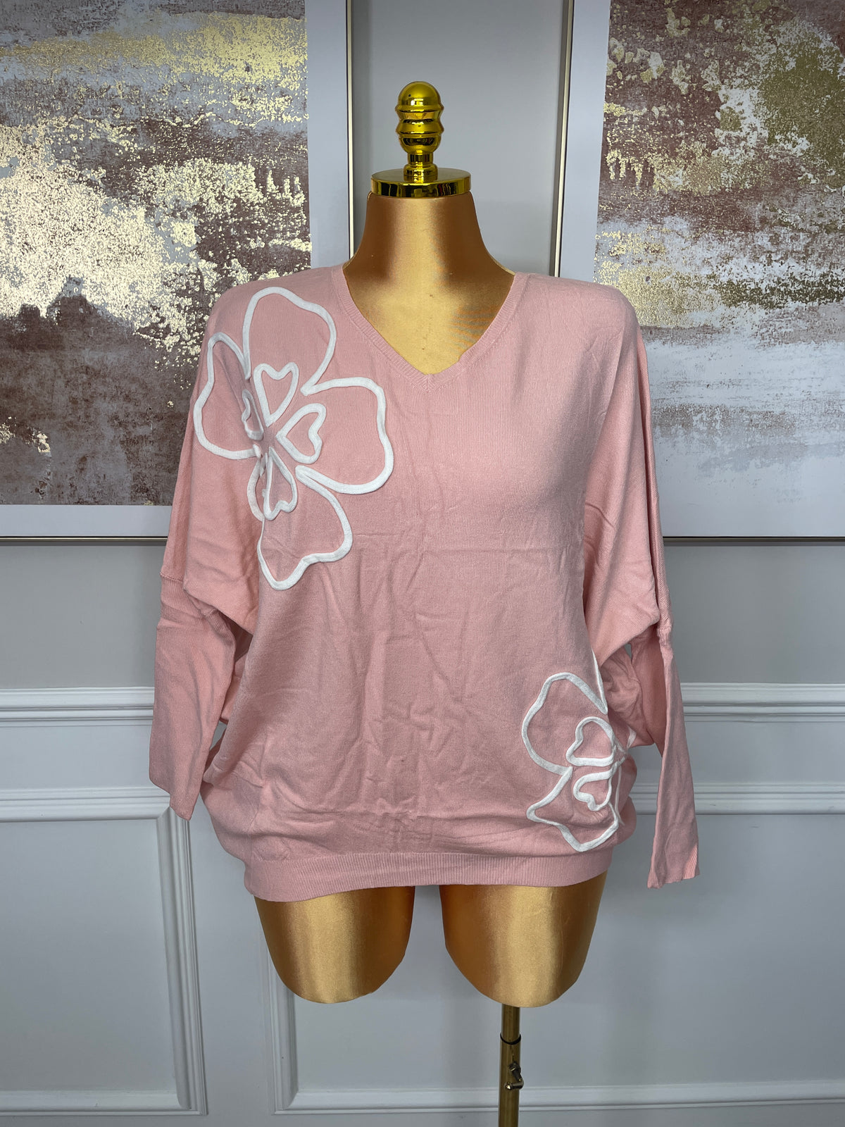 Floral Appliqué V-Neck Jumper - One Size UK10-22 THICC FASHIONS PLUS SIZE CURVE WOMENS
