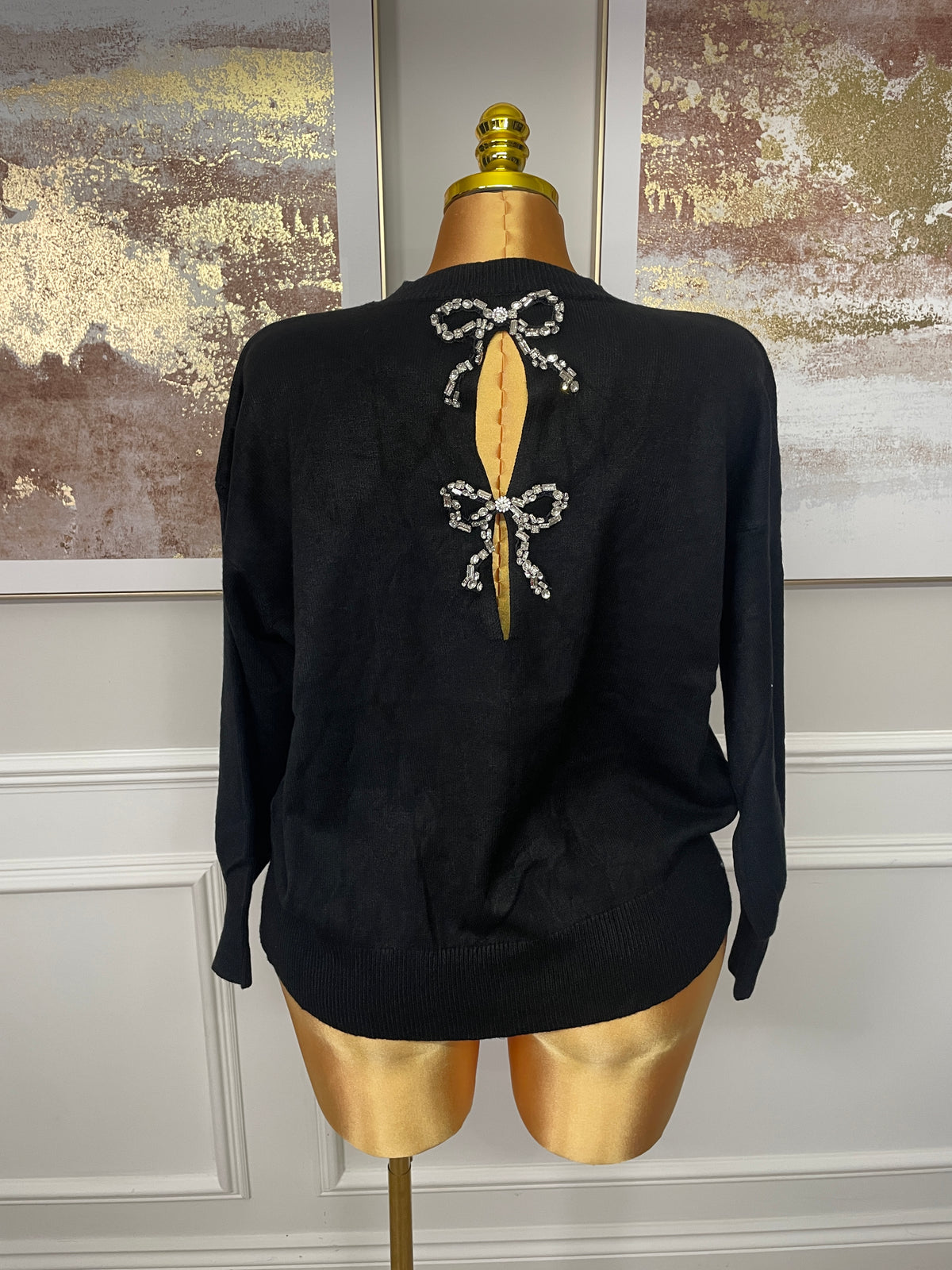 Diamanté Bow Back Knit Jumper - One Size UK10-20 THICC FASHIONS PLUS SIZE CURVE WOMENS