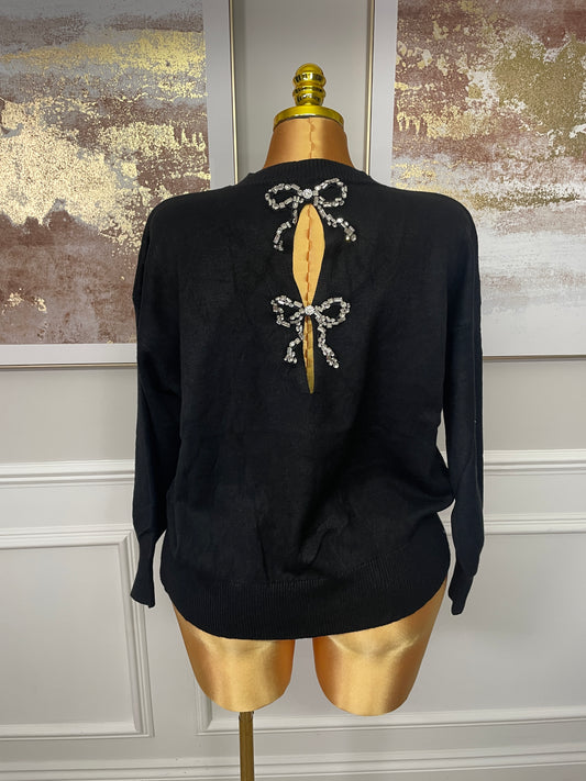 Diamanté Bow Back Knit Jumper - One Size UK10-20 THICC FASHIONS PLUS SIZE CURVE WOMENS