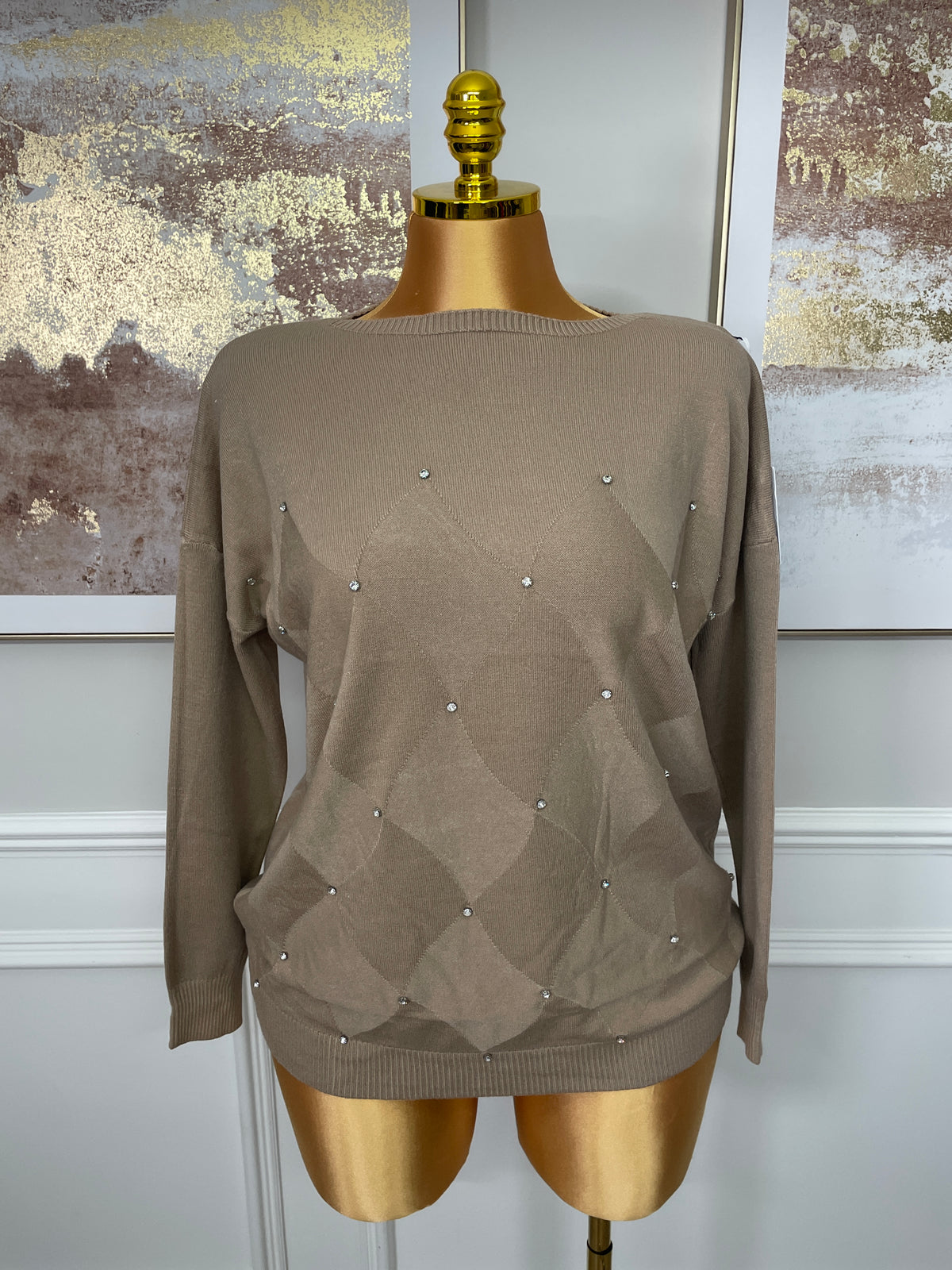 Diamante Diamond Pattern Knit Jumper – One Size UK10-20 THICC FASHIONS PLUS SIZE WOMENS