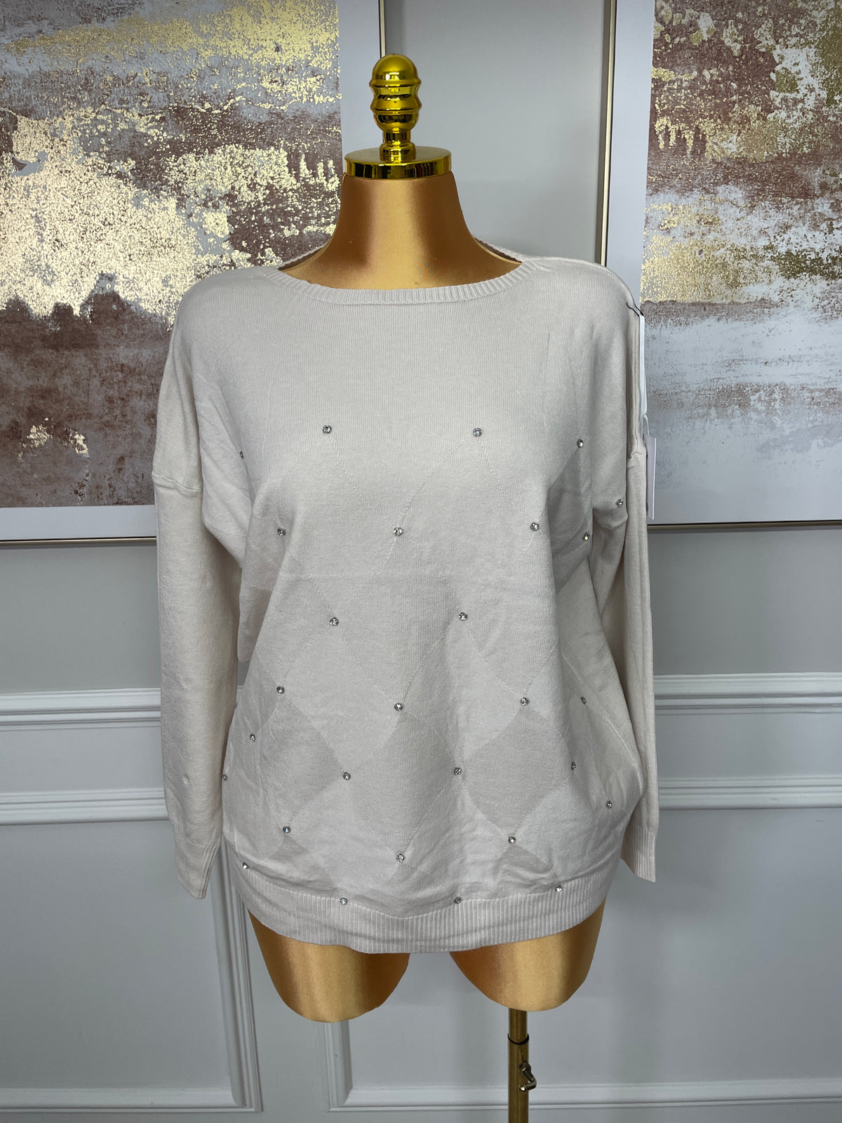 Diamante Diamond Pattern Knit Jumper – One Size UK10-20 THICC FASHIONS PLUS SIZE WOMENS