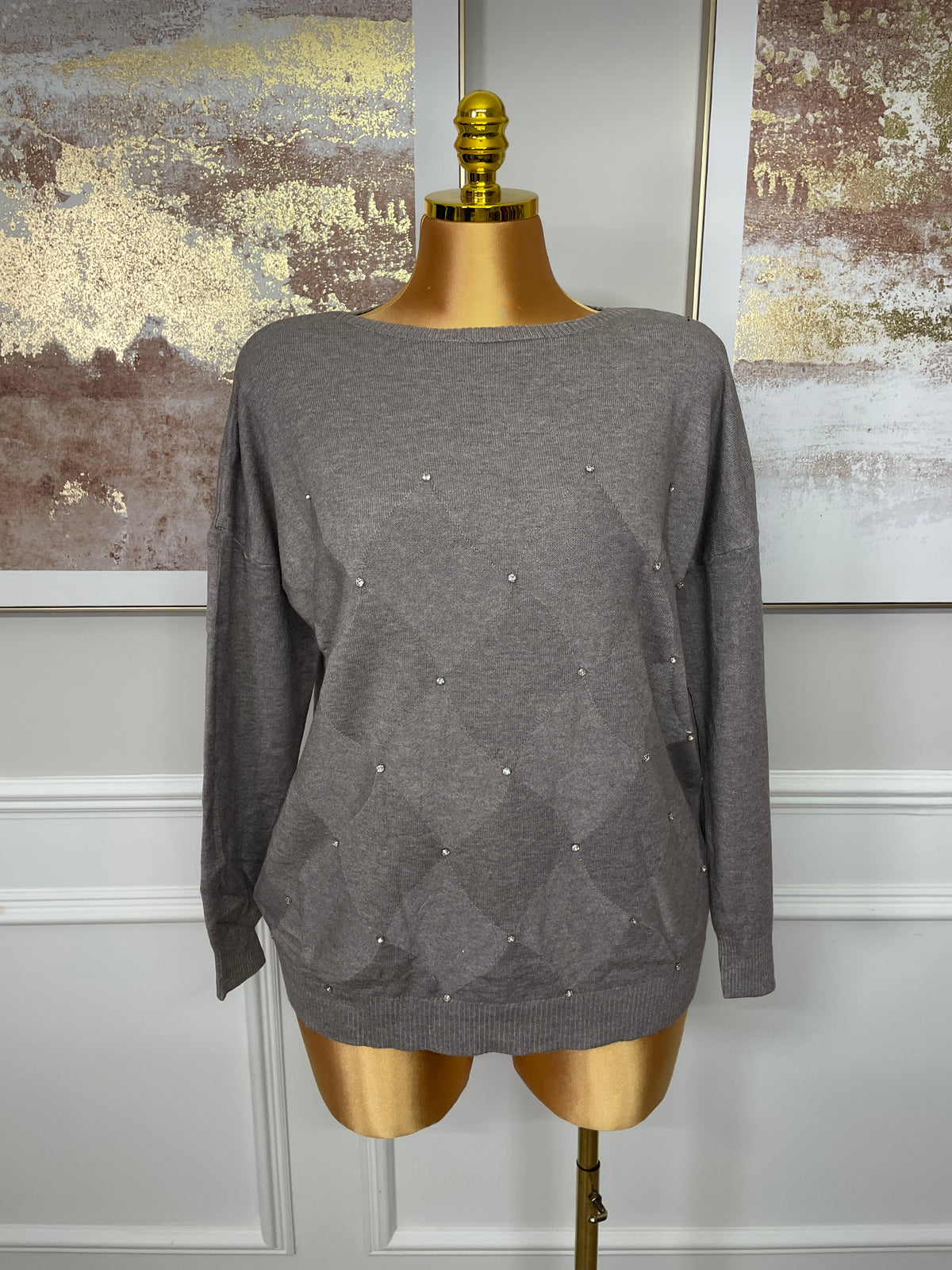 Diamante Diamond Pattern Knit Jumper – One Size UK10-20 THICC FASHIONS PLUS SIZE WOMENS