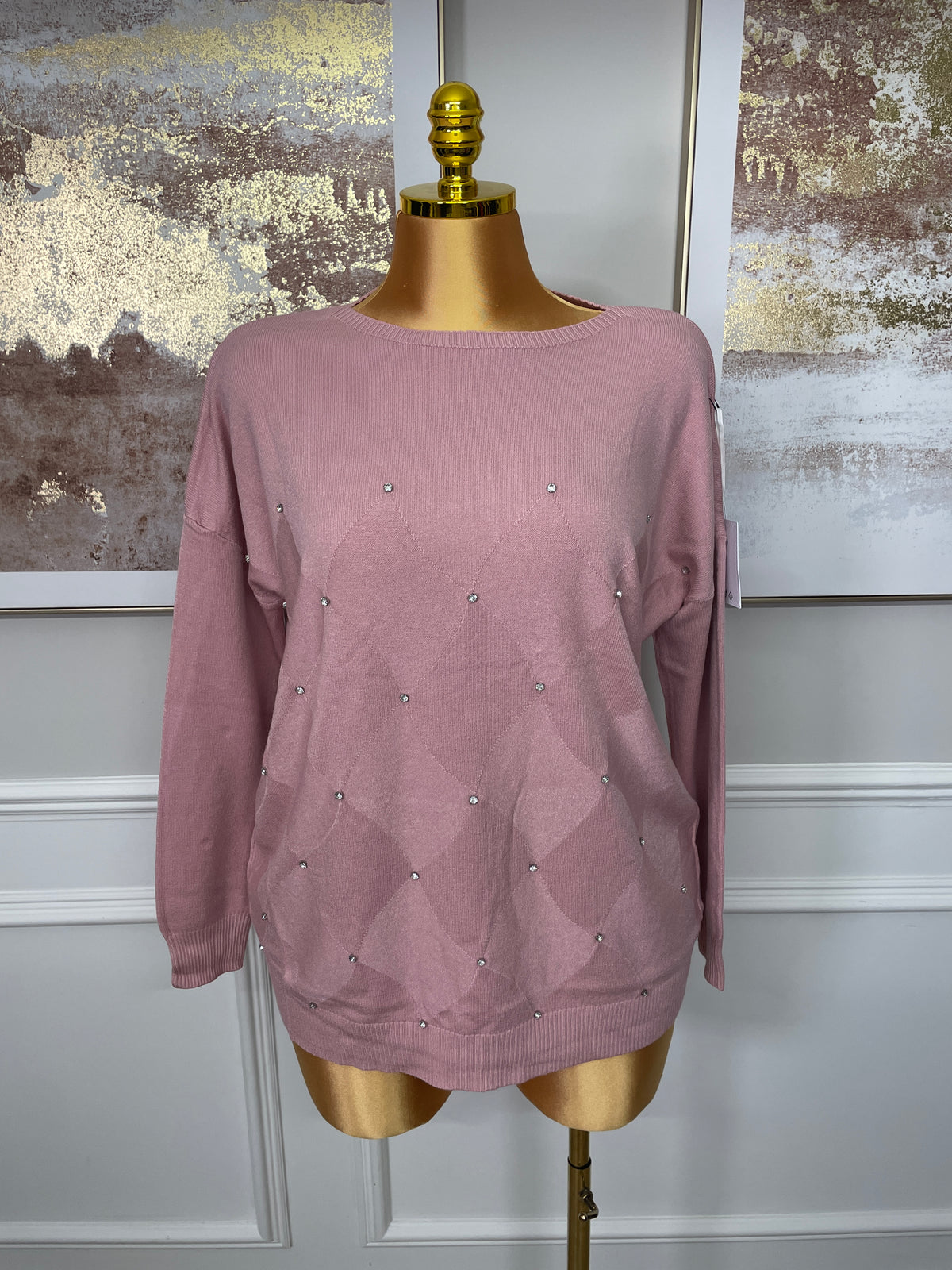 Diamante Diamond Pattern Knit Jumper – One Size UK10-20 THICC FASHIONS PLUS SIZE WOMENS