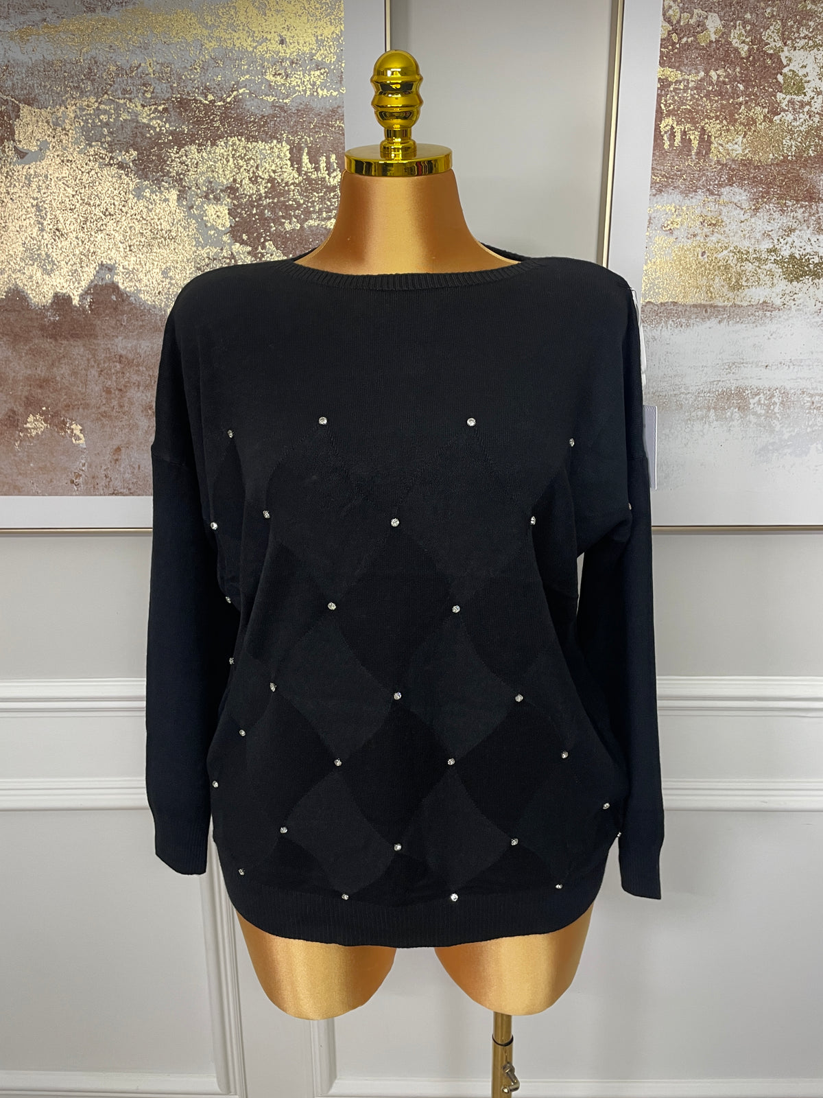 Diamante Diamond Pattern Knit Jumper – One Size UK10-20 THICC FASHIONS PLUS SIZE WOMENS